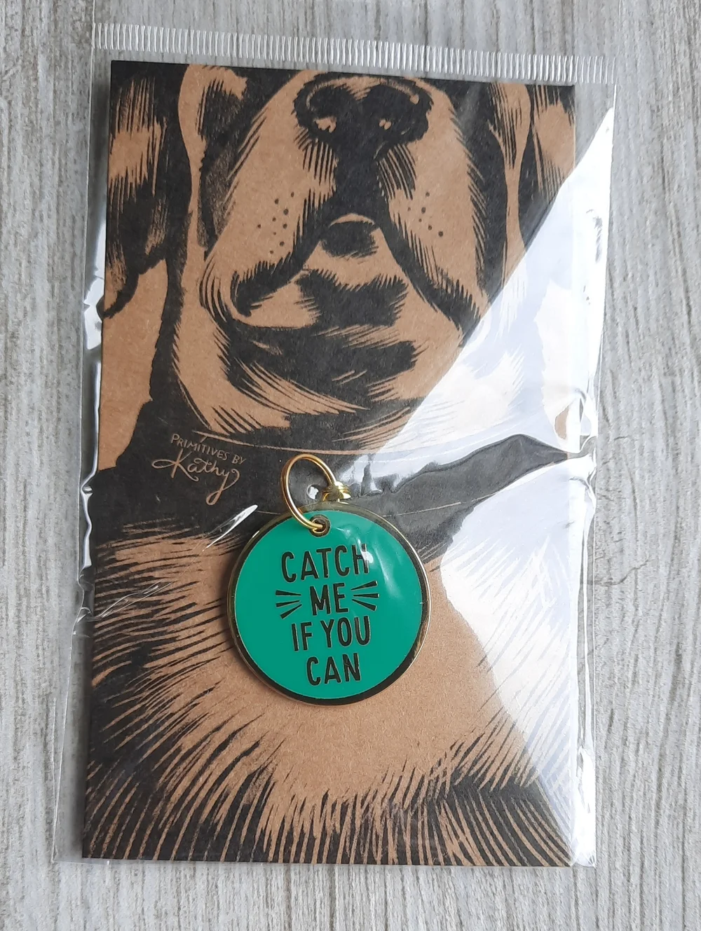 Catch Me If You Can Teal Pet ID Tag Collar Charm Engravable Back New
